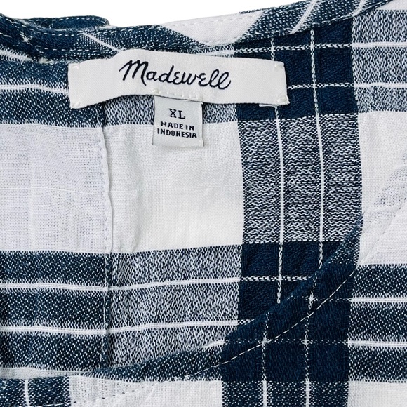 Madewell Navy & White Plaid Cotton Button-Back Tie Top Size XL - Picture 8 of 10